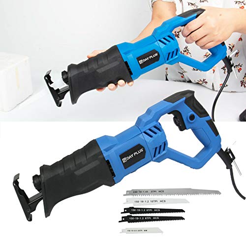 Corded Electric Reciprocating Saw, Wood Metal Cutting Recip Hand Held, 900 W with LED, Ergonomic Twist Handle, Variable Speed 0-2800 SPM, 5 Saw Blades