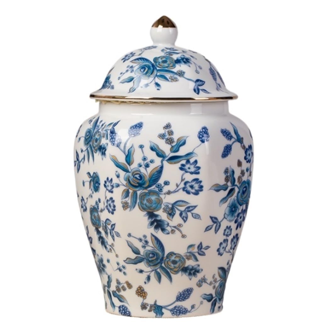 Ceramiczny wazon na słoik imbirowy z pokrywką, chiński design dekoracyjny słoik do dekoracji wnętrz, glazurowane wykończenie