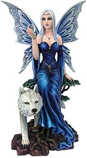 Nemesis Now D4991R0 Talanoa Blue Fairy and White Wolf Companion Figurine, Polyresin, 49cm