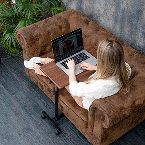 Tatkraft Gain Home Office Mobile Rolling Laptop Desk, Healthcare Overbed Bedside Table with Wheels, Suitable for 7-17" laptops, Adjustable Height 28  38 inch, Tabletop 360° Swivel and 160° Tilt