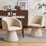 Christopher Knight Home Doria Swivel Dining Chairs Set of 2 and Pedestal Base, Comfy 180° Swivel Accent Chair with Curved Backrest, Upholstered Lounge Sofa Chair for Living Room, Oatmeal