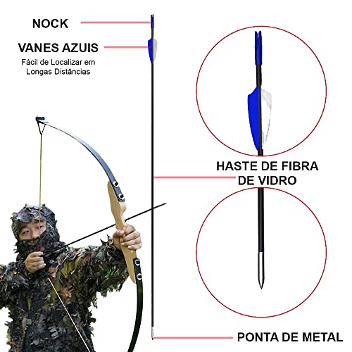 Arco e Flecha Profissional Destro 40lbs Empunhadura de Madeira de Faia com 5 Flechas de Ponta de Alu