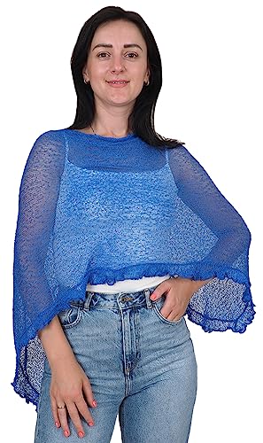Poncho pequeño de encaje elástico mujer chaqueta corta chal ala de murciélago negra blanca
