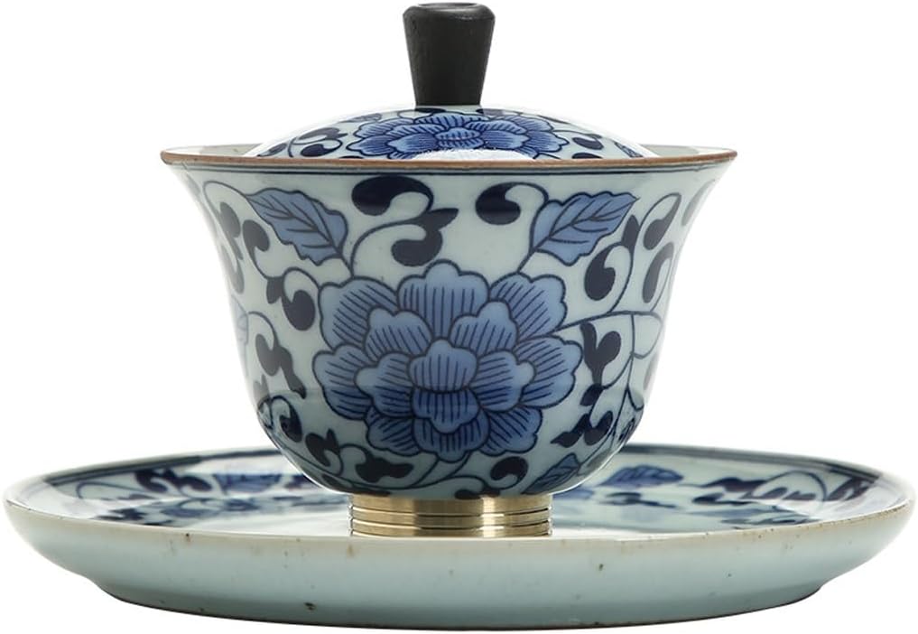 Ceramic Teacup With and White Cover Celadon Ceremony Bowl Three Pcs Gaiwan