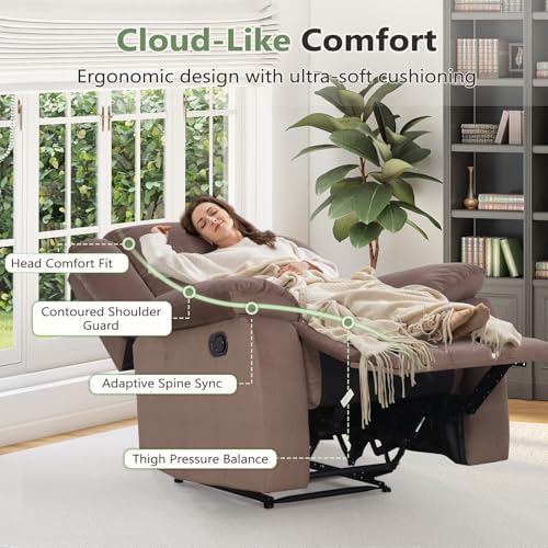 Image of ANJ Fabric Recliner Chair Set of 2, with Overstuffed Arm and Back, Comfy Chocolate Manual Reclining Chairs for Adults, Living Room Single Sofa Recliners