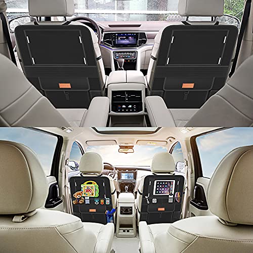 Smart eLf Backseat Car Organizer with iPad Holder + 6 Storage Pockets, Back Seat Protectors Kick Mats for Child Baby Kids, Premium Fabric with Sag Proof, Waterproof, Stain Resistant and Easy Clean