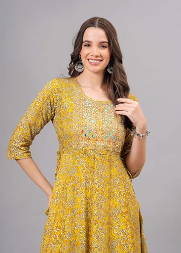 JG JAI GOVINDAM Women's Printed Anarkali Kurti – Indian Ethnic Wear Festive & Casual Long Flared Kurta4