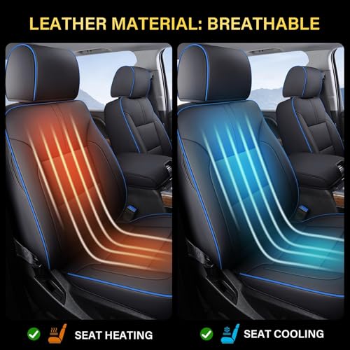 Image of Coverado Silverado Seat Covers Full Set, Faux Leather Car Seat Covers Fit for Chevy Silverado GMC Sierra 2007-2013 & 2019-2026 1500, 2020-2026 2500HD 3500HD Crew Double Extended Cab(Blueline)
