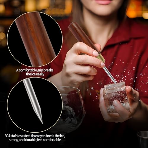 2 Pack Ice Pick, Stainless Steel Lce Pick With Safety Cover, Non-Slip Wooden Handle ice Pick Tool Easy to Grip, Suitable for Kitchen, Bartender, Camping, Bar, Restaurant, Etc - Thumbnail 3