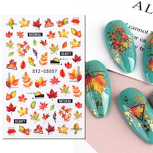JMEOWIO Nagelsticker Herbst 9 Blatt Nail Art Sticker Selbstklebend Nagelaufkleber Kürbis Ahornblatt Erntedankfest Dekoration Nageldesign Zubehör