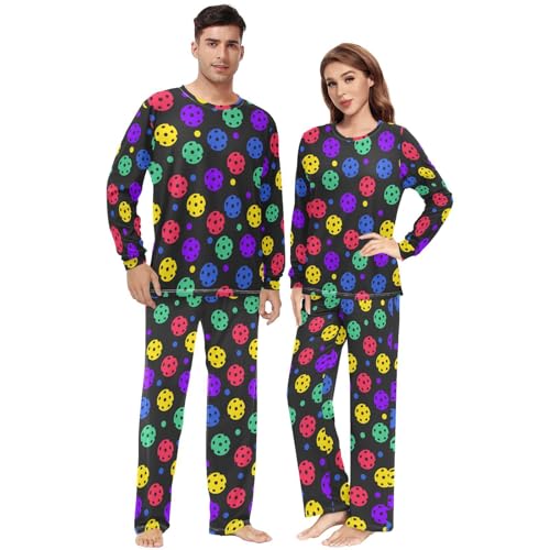 Laprad Men's Women's Long Sleeve Pajama Sets Pickleball Balls Comfy 2 Piece Loungewear