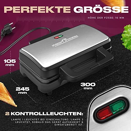 ProfiCook PC-ST 1092 opiekacz do kanapek amerykańskich i tostów XXL | elektryczny opiekacz do kanapek z bardzo dużymi płytkami kanapkowymi (z powłoką zapobiegającą przywieraniu) | urządzenie do
