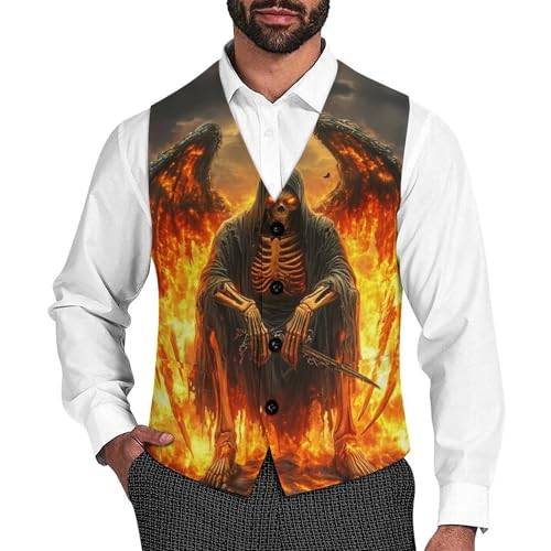 Flaming Death Mens Slim Fit Suit Vest Dress Waistcoat Casual Business Vest