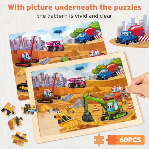 Synarry AMZ-0062 Wooden Vehicle Puzzles For Kids Ages 4-6, 6 Packs 60 Pcs Jigsaw Puzzles Preschool Educational Toys Gifts For Children Ages 4-8, Kids Puzzles For 4+ Year Olds Boys Girls thumb #2