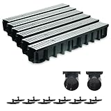6m Entwässerungsrinne Terrassenrinne Stahlrost verzinkt komplett SET, System A15 148mm, inkl. Zubehör
