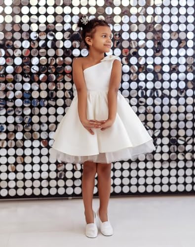 One Shoulder Flower Girl Dresses for Wedding Toddler Short Tutu Satin Tulle Girl Dress for Birthday Formal Party4