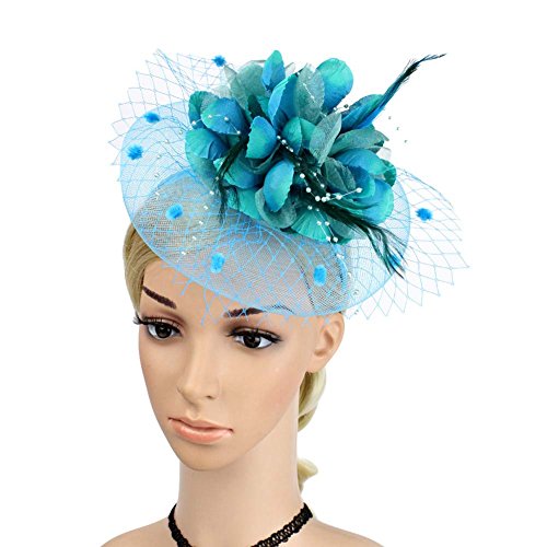 Actlati Charming Big Flower Headband Netting Mesh Hair Band Cocktail Hat Party Girls Women Fascinator, Lake Blue, One Size #TOP1