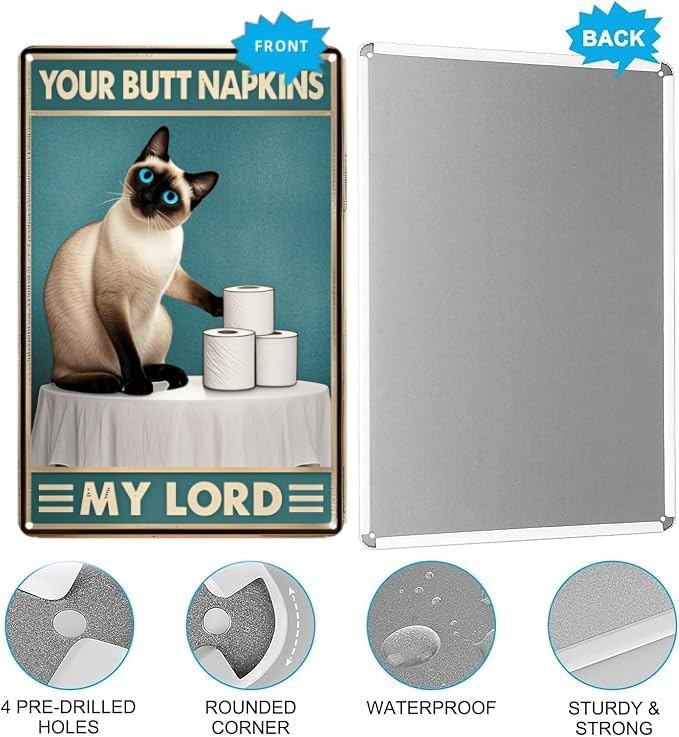 Vintage Funny Bathroom Sign – Humorous Metal Decor Plaque, Suitable for Cafes, Pet Lovers, Cats, Toilets, Bedrooms, Living Rooms, Kitchens, and Home Wall Decoration – 8x12 Inches