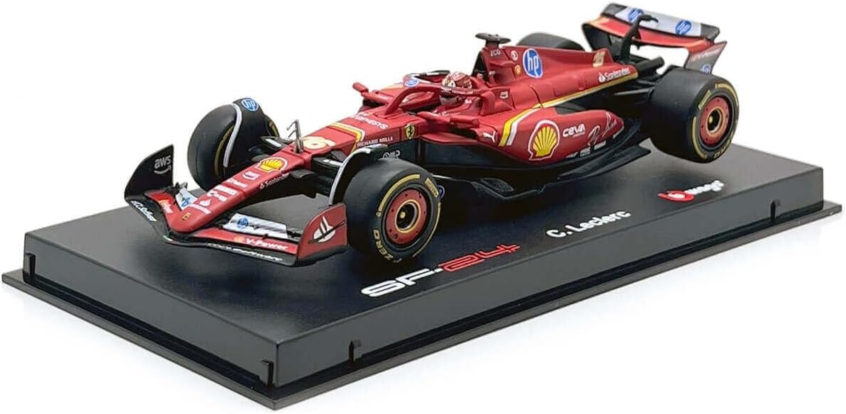 Burago Ferrari SF-24 Charles Leclerc #16 MONACO GP 2024 Winner - Realistic Car Model in 1:43 Scale - Red - Official Ferrari License