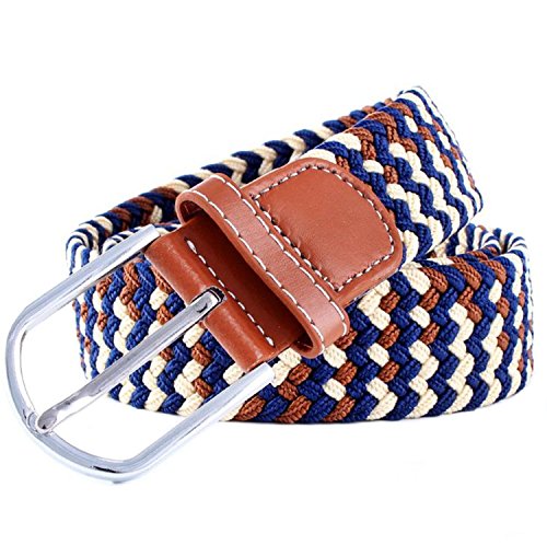 MESHIKAIER Unisex Elastische Gürtel Damen Herren Gewebe Gewebte Gürtel Stretchgürtel Taillengürtel mit Leder Shnalle (Beige Kaffee Blau) Cover
