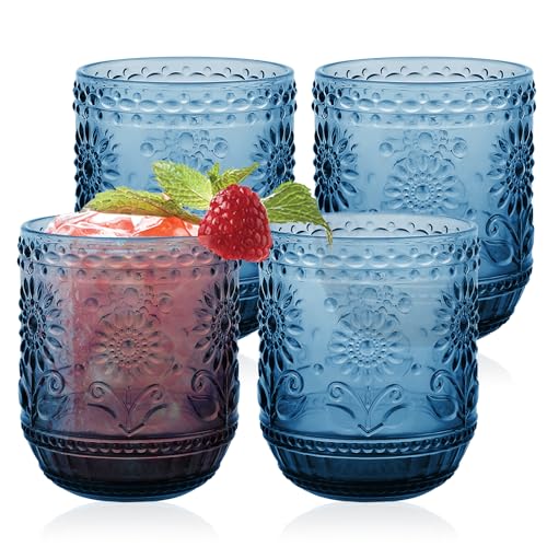 Topsky Juego de 4 vasos de cóctel de 360 ml, multicolor (4 azules), para cócteles, vasos de zumo, aptos para lavavajillas y apilables, diseño moderno