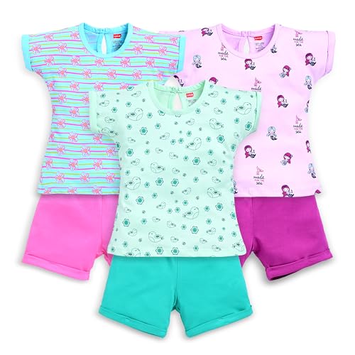 Image of LuvLap Baby Girls Regular Fit 100% Cotton Half Sleeves Girls Top CoSets Pack of 3