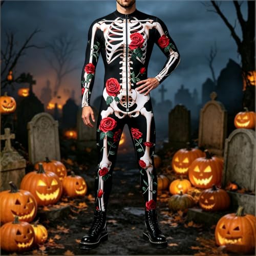 Mono esqueleto Halloween hombre ajustado cremallera frontal funcional 3