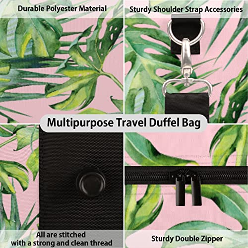 Pink Tropical Travel Duffel Bags For Women Men, Palm Leaf Sports Gym Bag Lightweight Waterproof Duffel Bag Foldable Weekender Bag Overnight Bag With Adjustable Shoulder Strap #TOP2