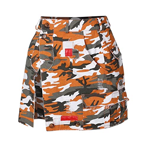 Jupe cargo camouflage avec poches pratiques et ourlet déchiré grunge couleur orange 36