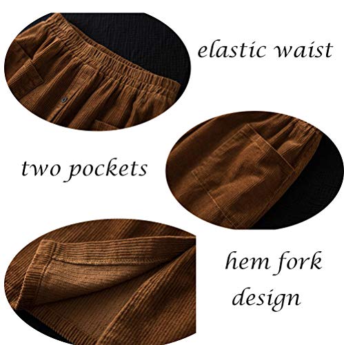 Minibee Women'S Corduroy Midi Skirt Front Split Buttons Decoration A-Line Dress thumb #3