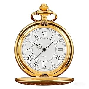 Gold Pocket Watch for Men Christmas Gifts Quartz Watch with Chain Stylish Modern Men Pocket Fob Watches White Dial with Roman Numerals for Xmas Valentine’s Day Birthday Anniversary Present