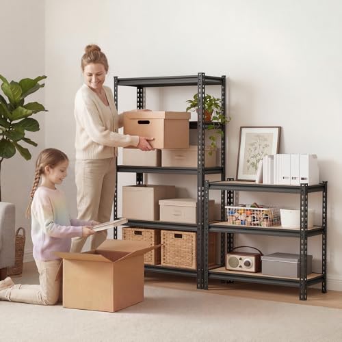Image of VEVOR Storage Shelves, 5-Tier Adjustable, 2000 lbs Capacity, Heavy Duty Garage Storage Shelving Unit, Metal Utility Rack Shelf, for Kitchen Pantry Basement Bathroom, 32.36 inch W x 16.34 inch D x 62.76 inch H