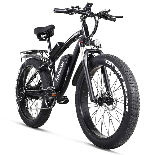 Image of Electric Bikes 1000W Off-Road Fat Tire E-Bike,with Removable Lithium Ion Battery,3.5 inch LCD Display and Rear Seat (Black)