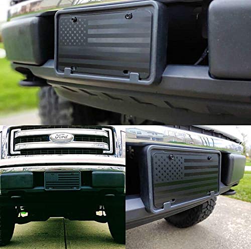 Not Made In China Almost Invisible Hidden American Flag License Plate Matte Black On 1/8" Black Aluminum Composite Heavy Duty Tactical Usa Car Tag #TOP1