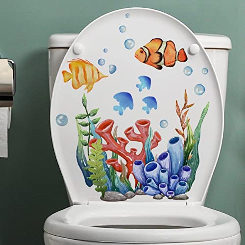 YOUXIU Calcomanías De Peces Submarinos 3D, Pegatinas para Tapa De Inodoro, Pegatinas Impermeables Extraíbles para Asiento De Inodoro, Decoración para Baño, WC, Baño