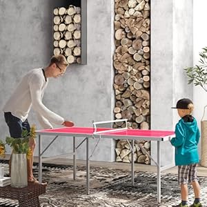 Soozier Mini Ping Pong Table Set for Outdoor and Indoor, Foldable Table Tennis Table with Net, 2 Paddles, 3 Balls, Adjustable Feet, Easy Assembly, Red Soozier Mini Ping Pong Table Set for Outdoor and Indoor Foldable Table Tennis Table with Net 2 Paddles 3 Balls Adjustable Feet Easy Assembly Red