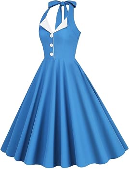 1950s Blue Halter Dresses for Women Vintage Button Lapel Swing Dresses 50s  60s Pin Up Dresses Audrey Hepburn Rockabilly Dresses with Pockets Peacock  Blue Medium at Amazon Women's Clothing store