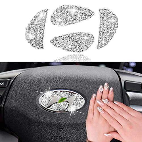Car Steering Wheel Decorative Diamond Stickers Fit for Hyundai Sonata Elantra Ix35 Ix25 Tucson Verna Mistra Accent 2012-2020,Car Steering Wheel Emblem Bling Accessories for Women,Men (Hyundai)