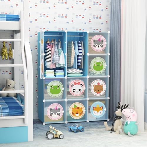 Image of Plastic Wardrobe for Kids Clothes - Durable, Easy to Use Anti-Skid & Non-Slip Effective Professional Collapsible Wardrobe, Plastic Cupboard for Kids, Foldable Almirah (Blue KTO2, 12 Door)