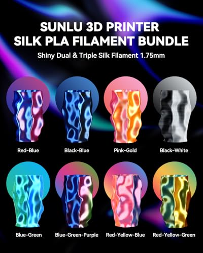 Image of SUNLU 3D Printer Filament Bundle, Silk Filament Multicolor, Individually Vacuum Packed, Dual Color*5, Triple Color *3, 2kg in Total