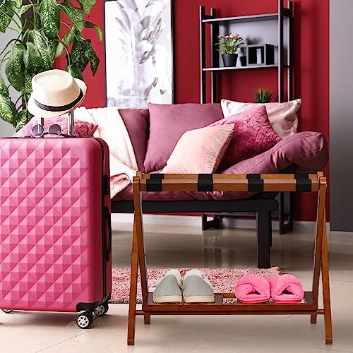 Relaxdays Kofferständer klappbar, 2er Set, Holz, H x B x T: 54 x 66 x 45 cm, 2 Ablagen, Kofferaufbewahrung Hotel, Natur