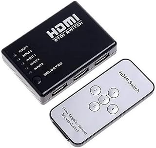 جيني محول HDMI صغير بـ5 منافذ بدقة 1080 بيكسل مع جهاز تحكم عن بعد بالاشعة تحت الحمراء - اسود