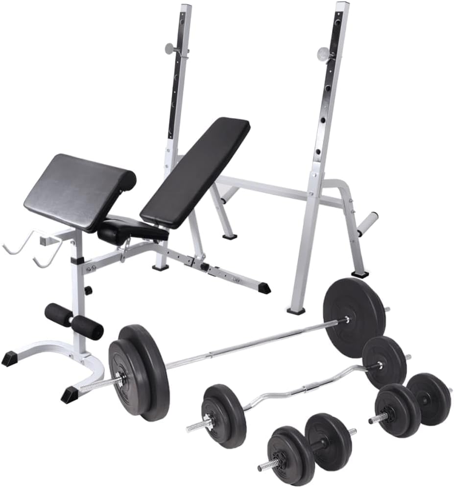 Workout Bench with Weight Rack, Barbell and Dumbbell Set 90 kg(Weight:268.96 lbs),275372