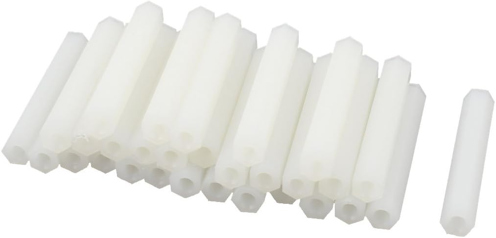 sourcingmap 40mm M3 Female Thread White Nylon PCB Spacer Hex Standoff Pillar 30Pcs