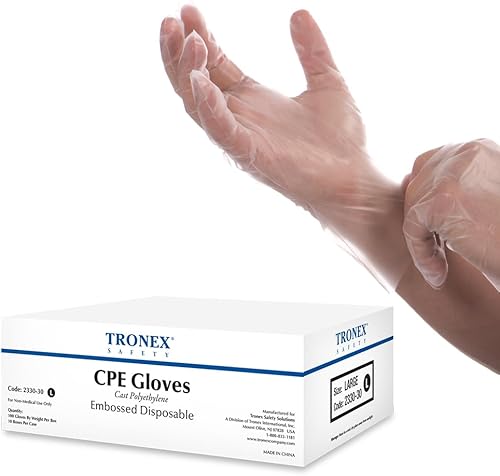 TRONEX Guantes desechables de polietileno fundido seguro para alimentos CPE en relieve plástico transparente PE para preparación de panadería de