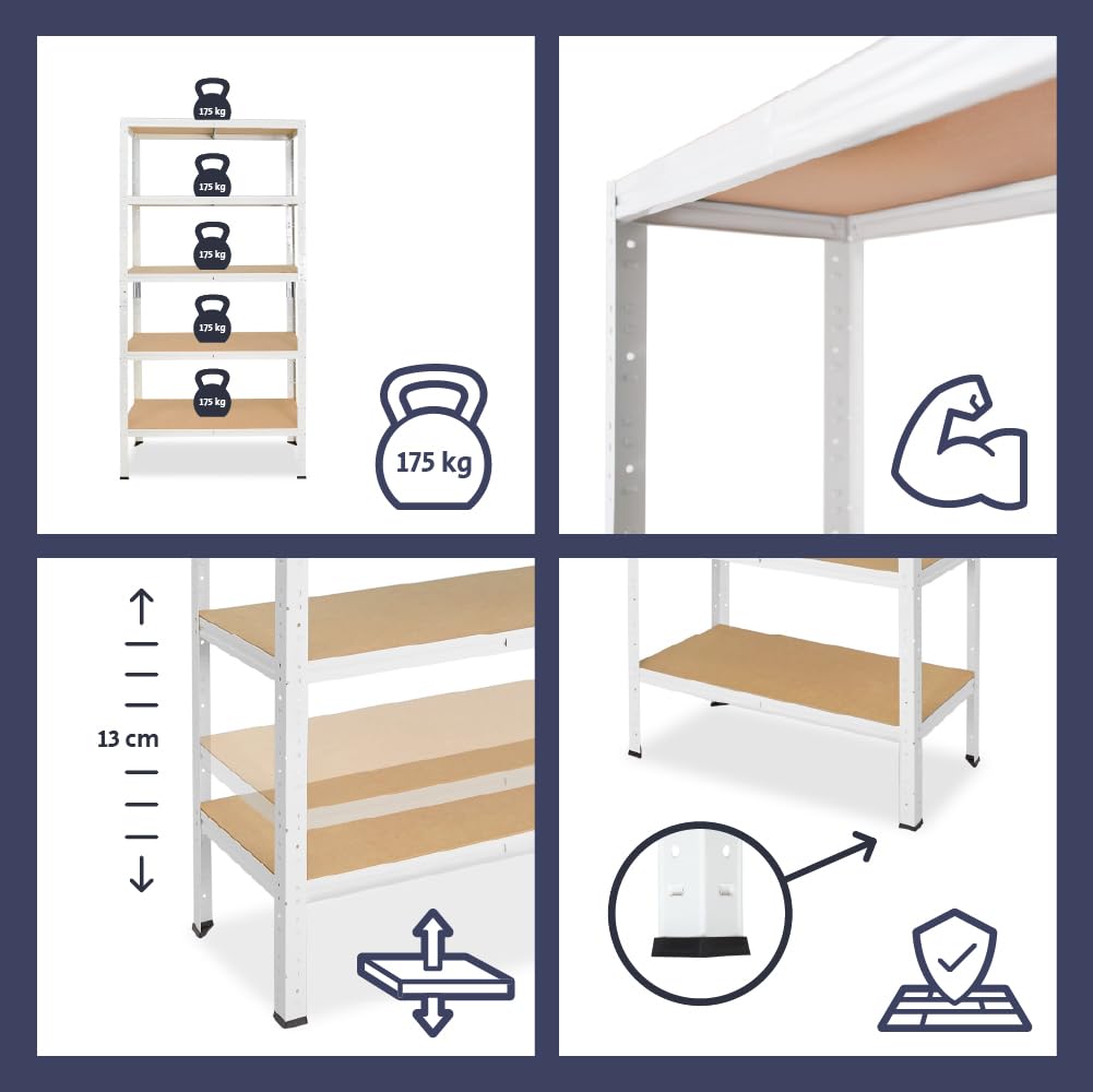 shelfplaza® 230x60x45cm HOME Scaffale metallo per carichi pesanti bianco con 6 ripiani con 145kg capacità di carico/Scaffali in metallo per garage come scaffali per ripostiglio o officina