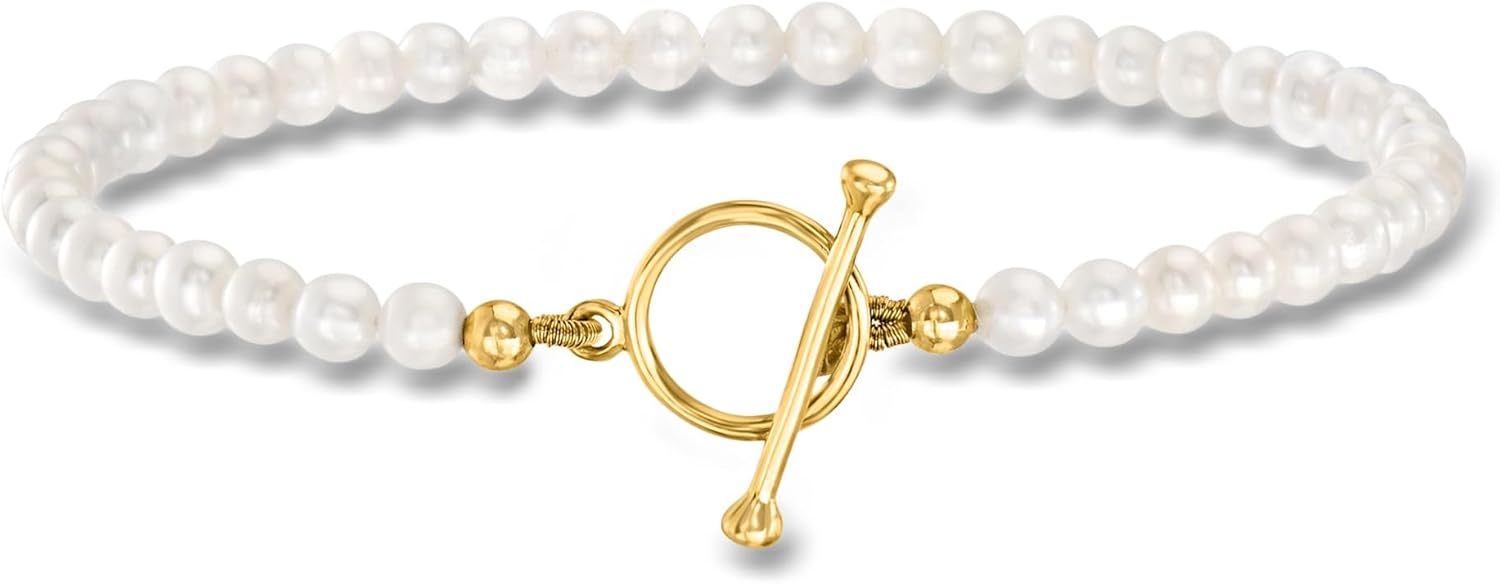 Ross-Simons 3.5-4mm Cultured Pearl Charm-Compatible Toggle Bracelet in 18kt Gold Over Sterling