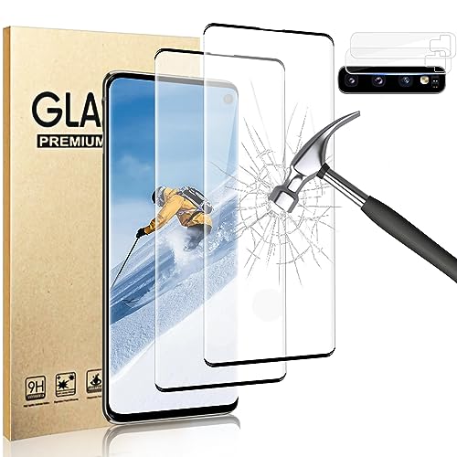 Gbbo [2+2 Pack] Galaxy S10 Screen Protector With Camera Lens Film [Fingerprint Unlock Support] [Anti Scratch] [Bubble Free] [9H Hardness] Glass Screen Protector For Samsung Galaxy S10 6.1 Inch #TOP6