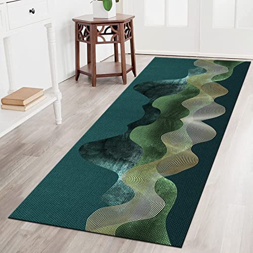 Rutschfester Läufer für Flur und Küche, moderner grüner Teppich, waschbar, für Wohnzimmer und Schlafzimmer, Bodenbelag, erhältlich in den Breiten 40 x 100 cm (Größe: 60 x 500 cm)
