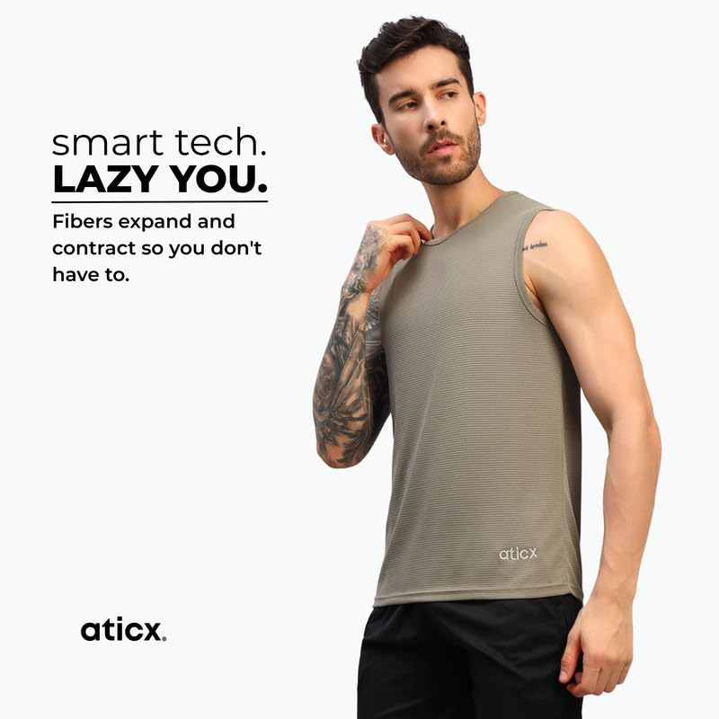 Image of ATICX Men's Slim Fit Sleeveless Sports T-Shirt - Gym Vest, Quick Dry Breathable Training Tank Top for Workout, Running, Cycling, Badminton, Basketball & Swimming Training Wear